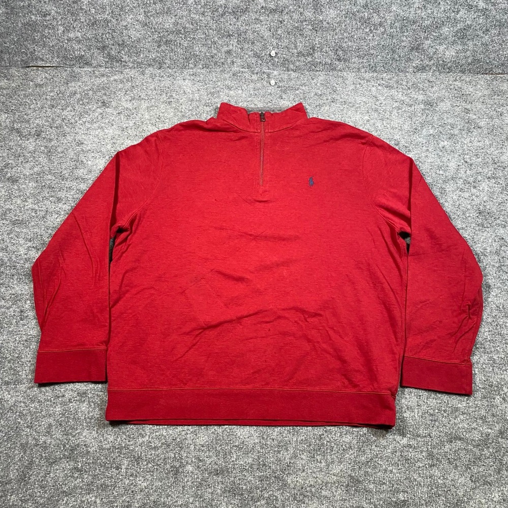 Polo Ralph Lauren Mens XXL Red Heathered Quarter Zip Pullover Pony Logo